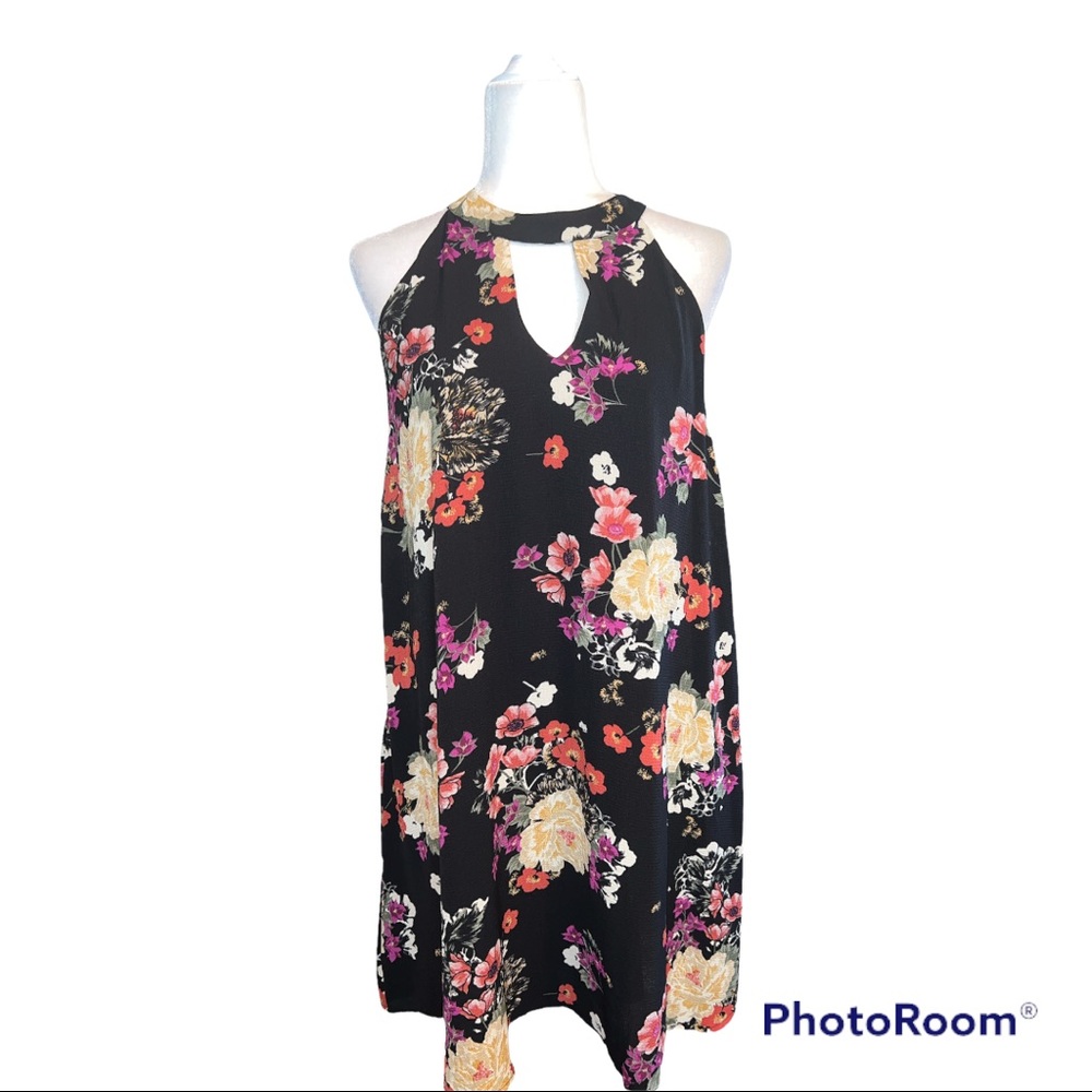 Sketchbook Black Floral Chocker Neck Skater Dress.
